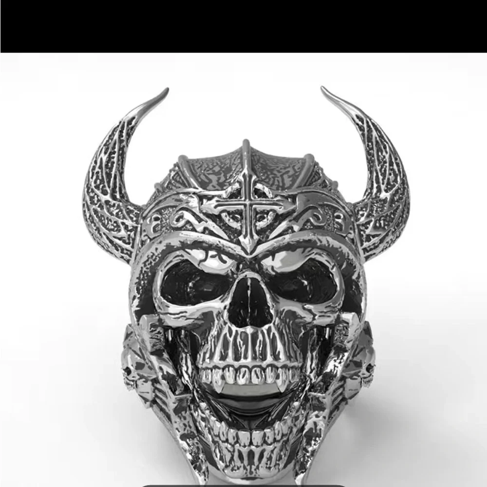 Vintage Cow Head Skull Punk Nordic God of War Biker Silver Tone Ring